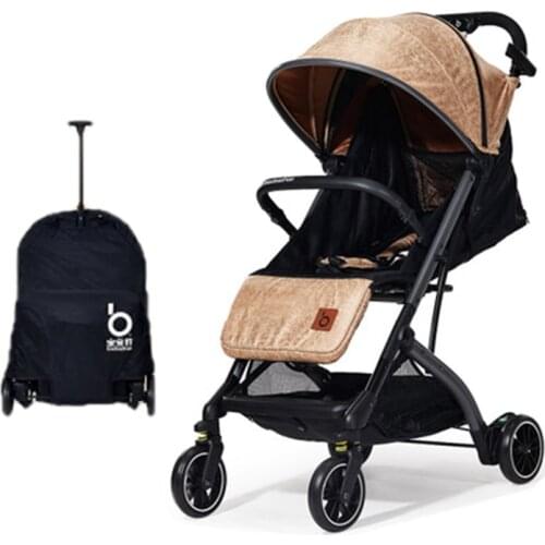 Ultra-light portable folding shock absorber baby umbrella stroller rod type baby stroller leather material can be boarded