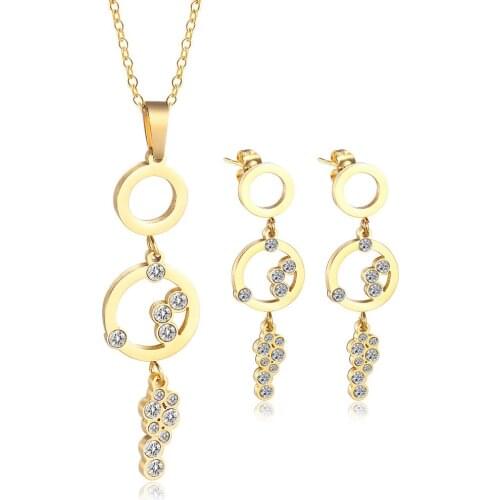 Temperament Long Earrings Retro Palace Wind Ring Diamond Necklace Pendant Set Gold-plated Earrings Necklace Jewelry