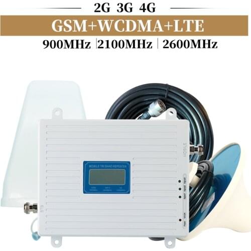 Tri Band 2G 3G 4G Signal Booster GSM 900+(B1)WCDMA 2100+(B7)FDD LTE 2600 Cellphone Signal Repeater Mobile Cellular Amplifier Kit