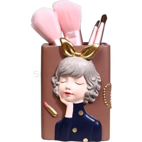 Creative Resin Girl Pen Holder 3d Stereo Character Statue Desktop Decoration Bedroom Office Girl Pen Holder Makeup Brush Storage