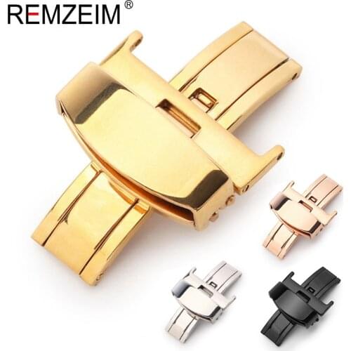 Stainless Steel Solid Double Push Button Fold Watch Buckle Butterfly Deployment Clasp Watch Strap 16mm 18mm 20mm 22mm 24mm