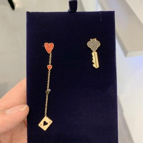 Brand 1:1 Black Key Love Tassel Asymmetric Perforated Earrings Personality Lady Silver Jewelry