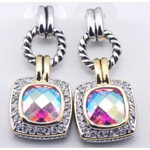 New Rose Rainbow Mystic Crystal Zircon Woman 925 Sterling Silver Crystal Earrings TE356