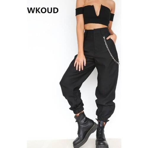 WKOUD High Waist Chain Harem Pants For Women Chi Loose Solid Casual Trousers Sportswear Summer Thin Bottoms Female Pants P8344