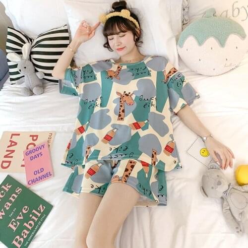 Women Pajama Set Ladies Pajamas Women Summer Pure Cotton Short-sleeved Clear Two-piece Girl Cute Home Service Set Pajama Shorts