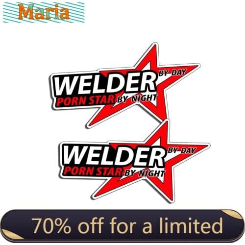 2Pc Personality WELDER By Day Porn Star By Night Car Sticker PVC Decal Vinyl JDM A4 Q3 Auto Decoration Waterproof PVC