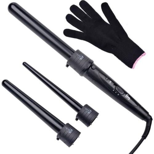 3 Parts Hair Curler Set Clipless Curling Iron The wand Interchangeable 3 in 1 Tourmaline Series Curling wand Set