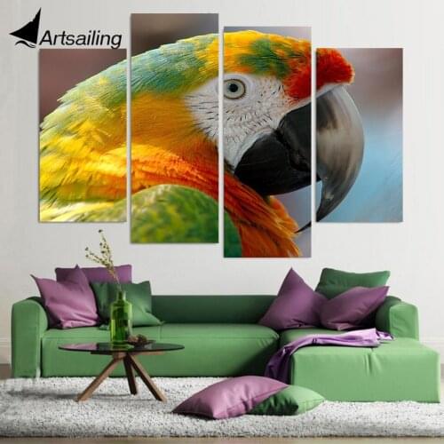 4 Panel Canvas Art Canvas Painting Parrot Beak Bird Macaw HD Printed Wall Art Poster Home Decor Picture for Living Room XA123B