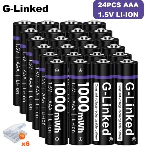 24PCS 100% New 1.5V AAA Rechargeable Battery 1000mWh 1.5V Li-ion Lithium Liion Li ion 3A aaa Batteries for Toy Car Camera Shaver