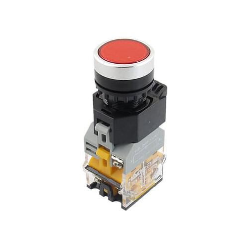 NO NC AC 220V Red LED Light Self Lock Push Button Switch 22mm 415V 10A