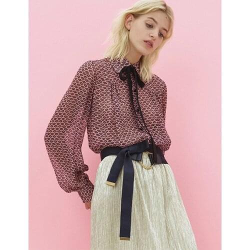 Designers Black Poppy/Pink Cheetah Print Bowtie Viscose Shirt Romantic Peter Pan Leopard/Chrysanthemum Semi-Sheer Chiffon Blouse