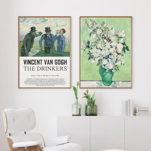 Vincent Van Gogh White Roses Botanical Oil Painting Canvas Prints Artwork The Drinkers Exhibition Poster Gallery Wall Art Decor