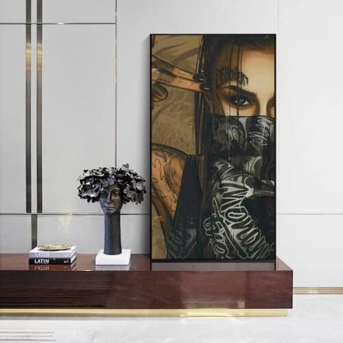Wearing Mask Woman Oil Painting on Canvas Posters and Prints Tattoo Girl Wall Art Picture for Living Room Cuadros Home Decor