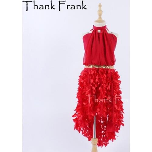 Red Long Latin Dress Women Adult Mock Turtleneck Jazz Dance Dresses Girls Kids Sleeveless Rave Clothes Costume For Dancing C624