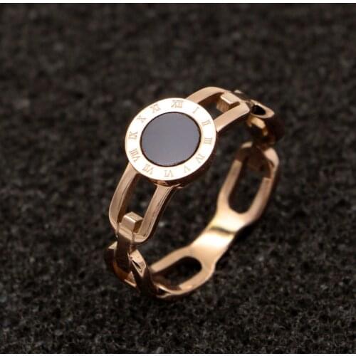 Martick Europe Brand Roman Numerals Woman Rings Black Piece Hollow Out Rings Rose Gold Color Hot Rings R111