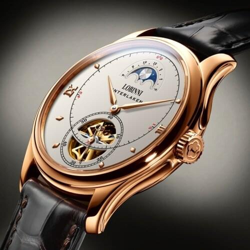 Lobinni Switzerland Skeleton Men Watch Mechanical Seagull Male Automatic Watch Original Design relógio masculino leather 명품시계