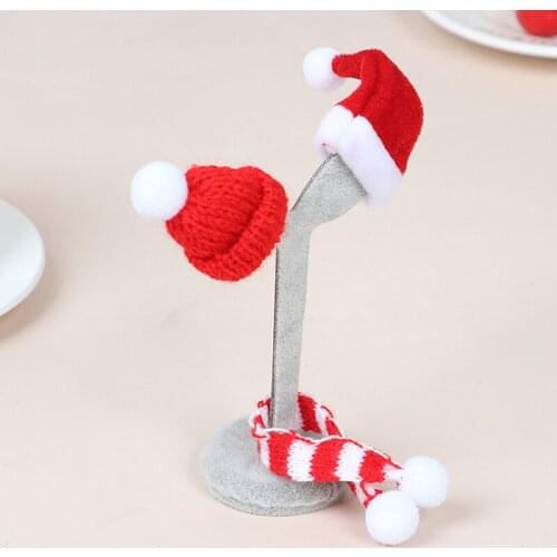 2Pcs/set Xmas Mini Scarf Hat Decor Doll Clothes Accessory Miniature Christmas Party Ornament For Doll Decals New