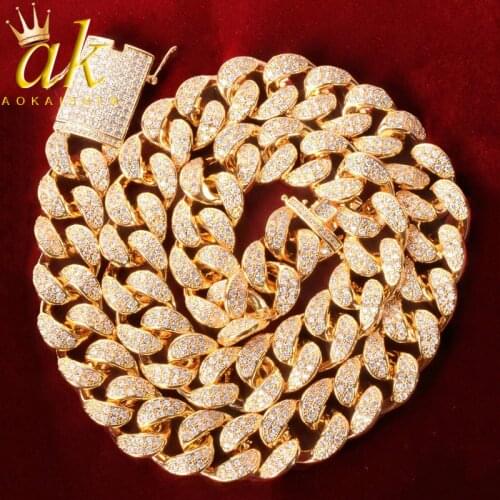 20mm Mens Heavy Iced Out Zircon Miami Cuban Link Chain Choker Gold Color Bling Charms Hip hop Jewelry