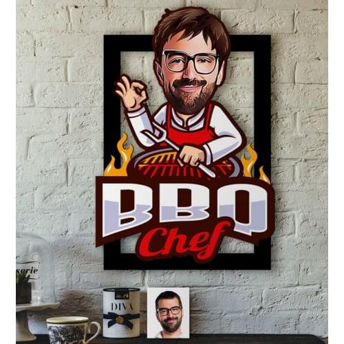Personalized Mr BBQ Chef Caricature OF 3D Wood Tablo-1 Quality Cost Effective Gift Design Decoration Wall picture