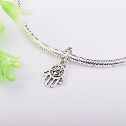 Fits for Pandora Beads Bracelets Protective Hamsa Hand Dangle Charms 100% 925 Sterling Silver Jewelry Free Shipping