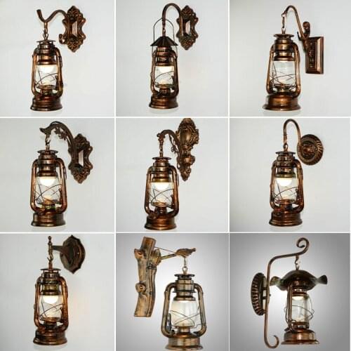 Retro Vintage Kerosene wall lamp bedroom bedside wall sconce Wrought Iron glass restaurant bar aisle light fixture