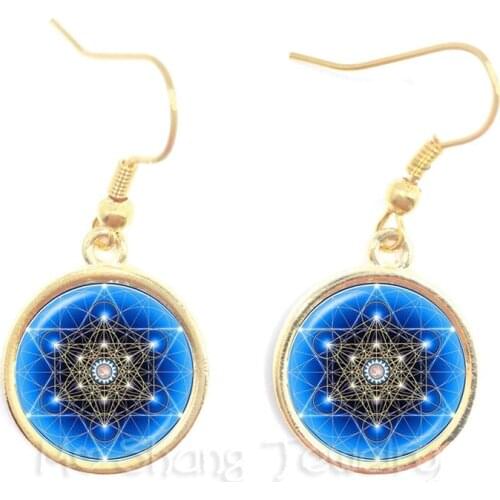 Satanic Baphomet Pentagram Art Glass Round Dome Earrings For Women Handcrafted Gift For Pray For Happiness Keep Ttalisman