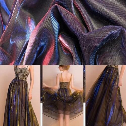 Slide Silk Mesh Fabric Hollow Breathable Two-Color Evening Dress Material Discoloration Perspective Holographic Bright Cloth