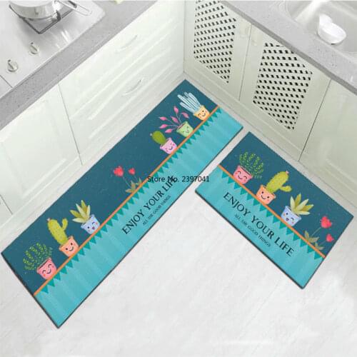 Cute Dog Kitchen Mat Anti-slip Washable Long Area Rug Colorful Plant Printed Floor Mat Living Room Balcony Bathroom Carpet