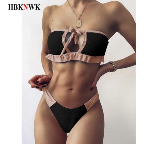 Sexy Bandeau Bikini Set Women Cut Out Swimsuit 2021 New Frilled Splicing Swimwear Two-pieces Bikinis Bathing Suit For Woman Swim