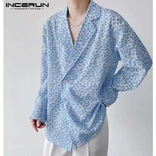 Tops 2021 New Mens Casual Shirts Loose Design Sense Small Suit Fashionable Flower Floating Long-sleeved Blouse S-5XL INCERUN