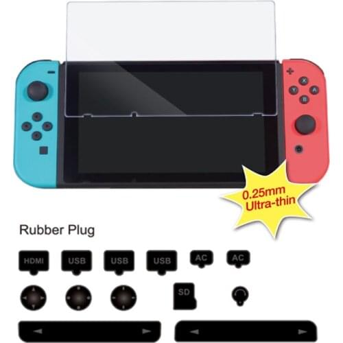 Protection Dustproof Mesh Jack Stopper Kit For Nintend Switch Console+HD Tempered Glass Screen Protector For Nintendo Switch NS