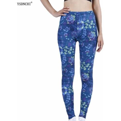 YSDNCHI Fitness Women Leggings Fashion Floral Pattern Print High Waist Elastic Push Up Ankle Length Polyester Leggins Gym