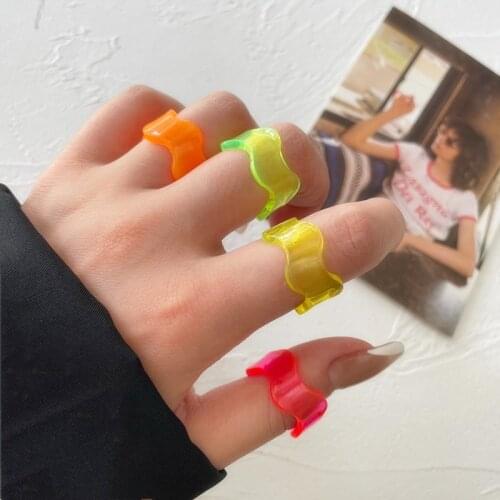 2021 new Kpop colorful aesthetic geometric irregular wave resin Acrylic ring for woman girls trendy jewelry party accessories