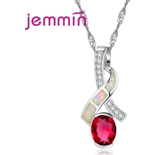 Geometric Shape White Fire Opal Oval Crystal Necklace For Women 925 Sterling Silver Pendants Necklaces Wedding Jewellery