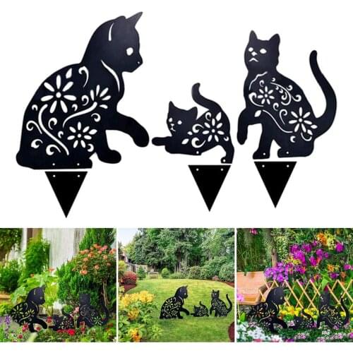 3x Garden Cat Stakes Garden Backyard Decoration Ornaments Animal Yard Art Decoration Yard Sign Decor Art