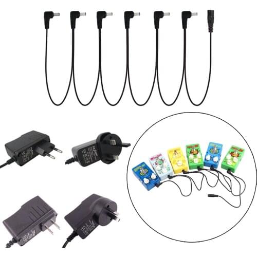 9V DC 1A Guitar Effect Pedal Powers Supply Adapter / Connectors + Power Cord 6 Way Chain Cable fonte pedal