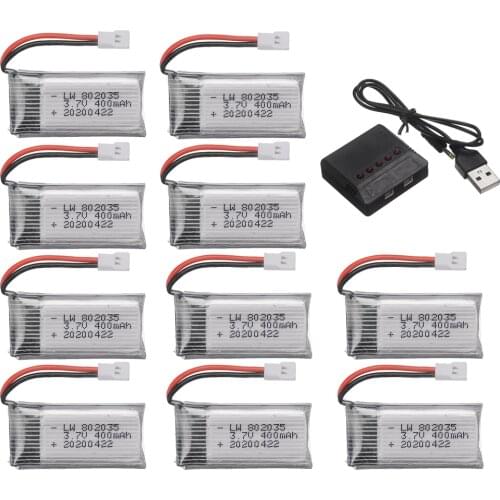 3.7V 400mAh Li-po Battery + 3.7v Charger For H31 X4 H107 H6C KY101 E33C E33 U816A V252 RC Drone Spare Parts 5/10pcs