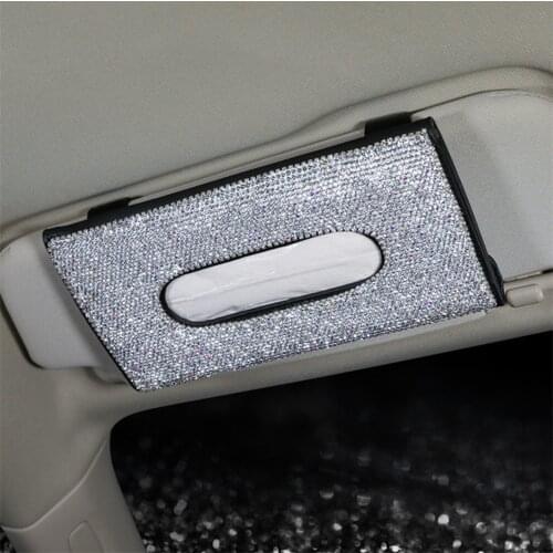 Car Sun Visor Shiny Rhinestones Tissue Box Napkin Paper Holder Case Box