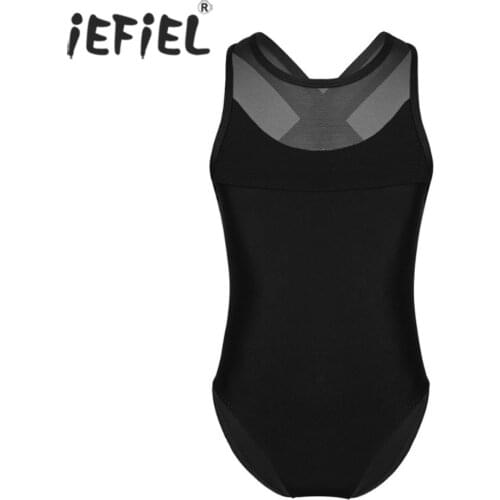 IEFiEL Kids Ballet Dancewear Girls Costumes Splice Criss-cross Cutout Back Ballet Dance Gymnastics Leotard Girls Turnpakje