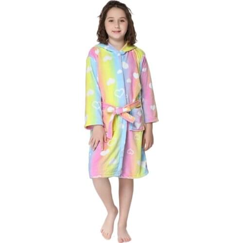 Unicorn Children Long Sleeved Bathrobe Sleepwear Flannel Baby Boys Hooded Bath Robe Cartoon Animal Toddler Home Bathing Suits