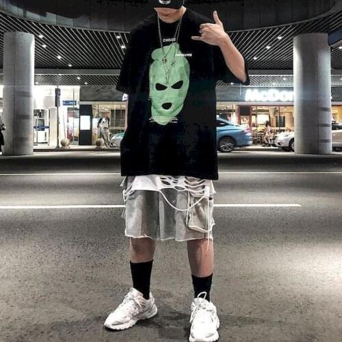 T shirt men tshirt high street compassionate portrait gangster print loose dark hip hop jump di men short sleeve shirt trend