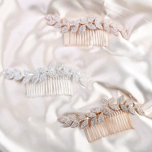 Leaf Rhinestone Hair Combs Alloy Women Bridal Wedding Hair Jewelry Accessories Silver/Gold/Rose Gold Color Shiny Head Ornament