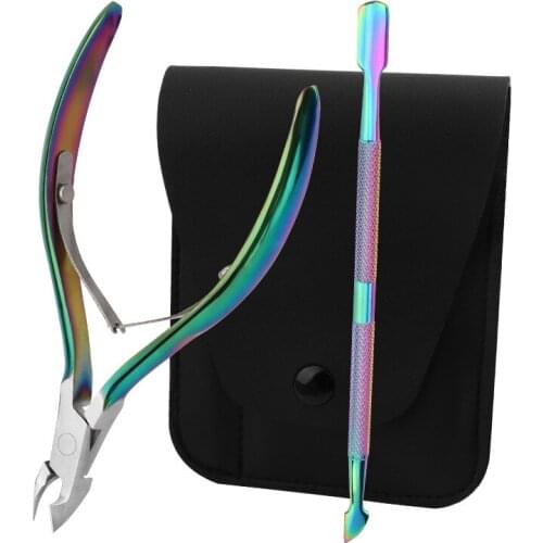 2pcs/Set Nail Tool Stainless Steel Cuticle Nipper Spoon Cuticle Pusher Dead Skin Remover Scissors Trimmer Cutter Clipper