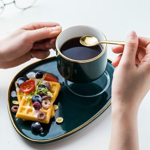 Coffee cups, small luxury European coffee cups and saucers, dark green painted Phnom Penh tea sets