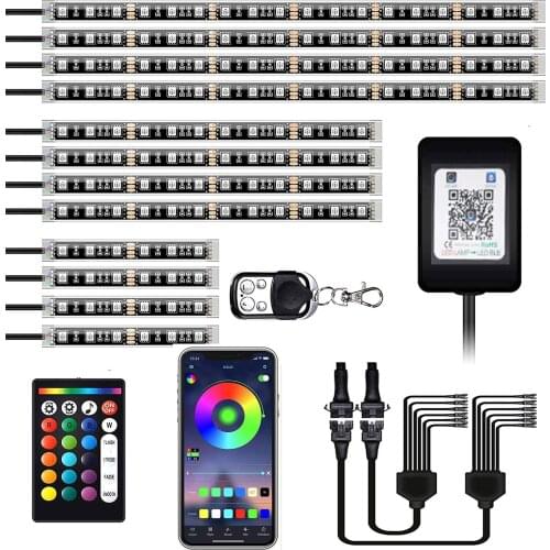 12pcs Motorcycle LED Light Kit RGB 16 Million Colors Brake Lighting Music Mode IP68 Waterproof Dual Remote/APP Control Lights