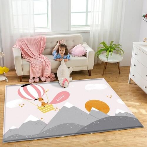 Non-Slip Children Flannel Carpet Baby Hand Print Carpet Baby Play Mat Cute Animal Abstract Patternl Children Comfortable Carpet