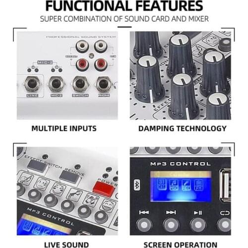 Lightweight Wireless Mixer Console with UHF Frequency Handheld Microphones for Live Streaming USB Mixer Interface