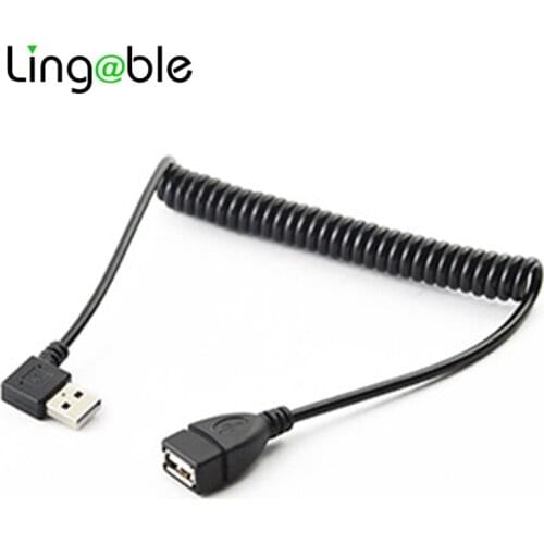 Lingable Right Angle 90 Degree USB 2.0 A Male to A Female Extension Coiled Cable 1.5M USB Extender Adapter Cable