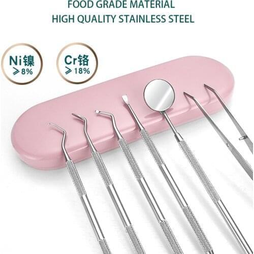6pc/box Dental Mirror set pink box Sickle Scaler Teeth Pick Spatula Dental Lab Dentist Oral Care Tooth Cleaning Tools instrument