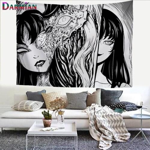 DARMIAN 2021 Anime Tomie Junji Ito Pattern Wall Hanging Tapestry Japanese Kago Manga Horror Harajuku Style Tapestries Home Decor